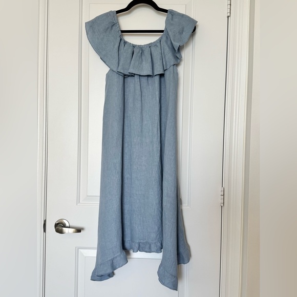 Marina Gigli Dresses & Skirts - Marina Gigli 100% Linen Blue Ruffle Dress, Made in Italy, large